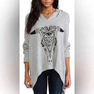 NWT Lauren Moshi Women’s Gray Aztec Bull Hoodie Asymmetrical Hem Oversized XS/S